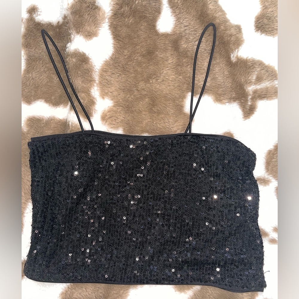 black sequin crop top